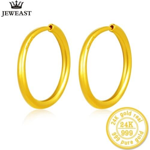 XXX ZZZ JEWEAST 24k Pure Gold Hoop Earrings For Women Noble Atmosphere Shining Beautifully Polished Gold Luxurious Earrings