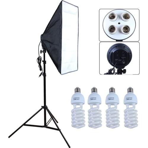 Photo Studio Diffuser 50*70cm Softbox E27 4 Lamp Holder Continuous Lighting Soft Box Kit include Light Stand with 45w Bulbs