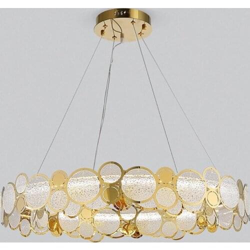LED Postmodern Glass Iron Gold Round Chandelier Lighting Lustre Suspension Luminaire Lampen For Dinning Room