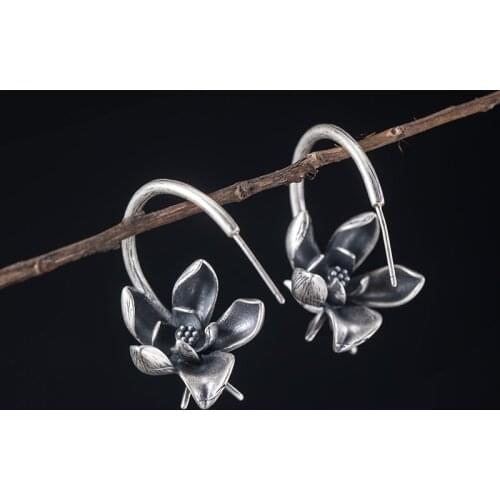 VLA 925 Silver Unusual Earrings 2021 Trend Retro Lotus Butterfly Earrings Womens Creative Fashion Accessories Wholesale