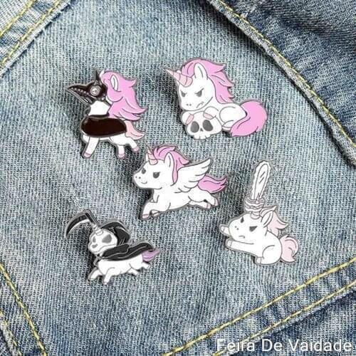Jewelry Pink Unicorn Enamel Pins Cosplay Plague Doctor Murderer Skull Brooches Clothes Bag Badges Gifts For Friends