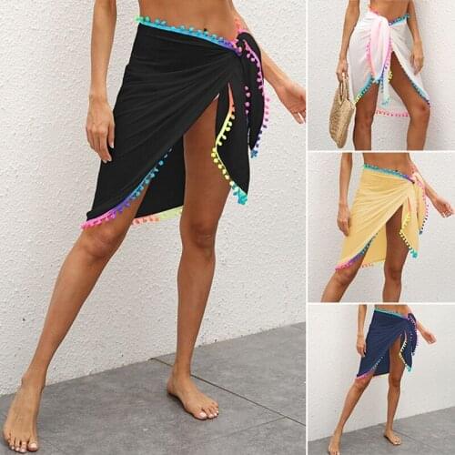 Womens Color Fringe Stitching Irregular One-Piece Beach Skirt Strappy Skirt One Size