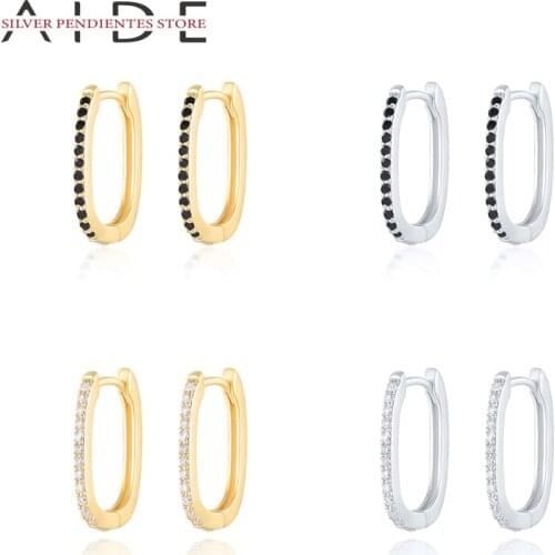 AIDE Real 925 Sterling Silver CZ Zircon Circle Round Earrings For Women Piercing Hoop Earrings Silver 925 Jewelry Pendientes