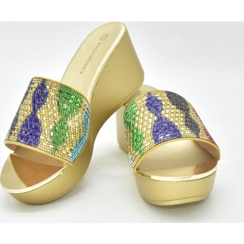 Gold Closed High Heel Italian Shoes Luxury Diamond 7.5CM Slippers African Shoes For Women 2021 Pumps Shoes For Party 36-13