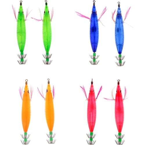 2pcs Luminous Fishing Lure Imitation Shrimp Bait Squid Jig Hook Bionic Bait Plastic 3D eyes Fishing Lures