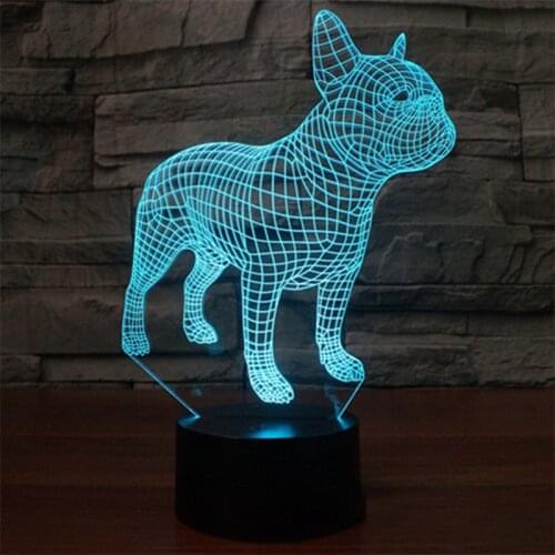 Funny French Bulldog 3D Lamp LED Night Light Action Figure 7 Colors Touch Table Decoration Light Optical Illusion