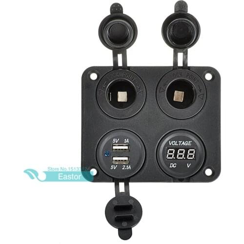 DIY 4 In 1 Panel 12V-24v Car Cigarette Lighter Socket Dual USB Charger Voltmeter for Car Boat Marine RV Truck Camper Vehicles