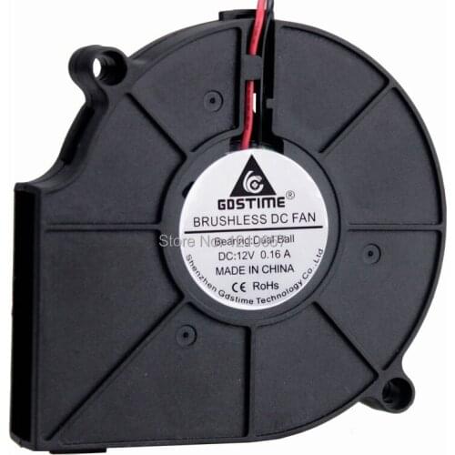 50 PCS LOT Gdstime 12V Brushless DC Blower Cooling Fan Exhaust Ball 2Pin 75mm x 15mm Computer