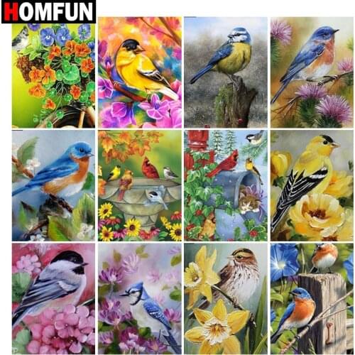 HOMFUN Diamond painting "Bird flower nature" Full Square/Round Drill Wall Decor Inlaid Resin Embroidery Craft Cross stitch
