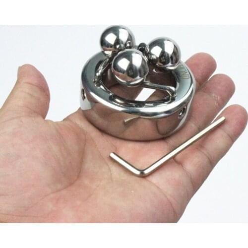 Top Stainless Steel Scrotum Bondage Ring Metal Locking Penis Pendant 3 Ball Weight Rings Sex Toys for Men 5 Size for Choice BB46