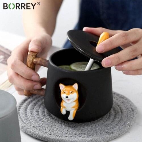 BORREY 3D Animal Ceramic Mug 420ML Coffee Tea Milk Stave Cups With Handle Lid Office Couple Mugs Drinking Novelty Gifts Gift Box