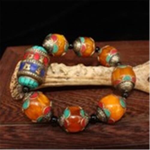 Tibetan style honey wax bracelet, Buddha beads bracelet