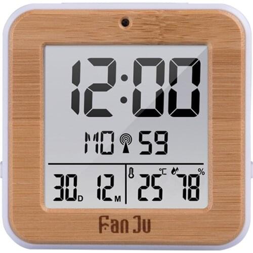 FanJu Digital Alarm Clock LED DCF Radio Dual alarm Automatic Backlight Electronic Temperature Humidity Table Time Office Gift