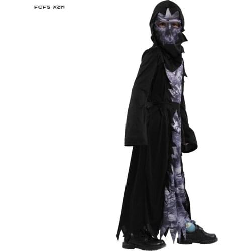 Black Boys Halloween Hell Devil Demon Costumes kids Children Azrael Death Skeleton Cosplay Carnival Purim Masquerade Party dress