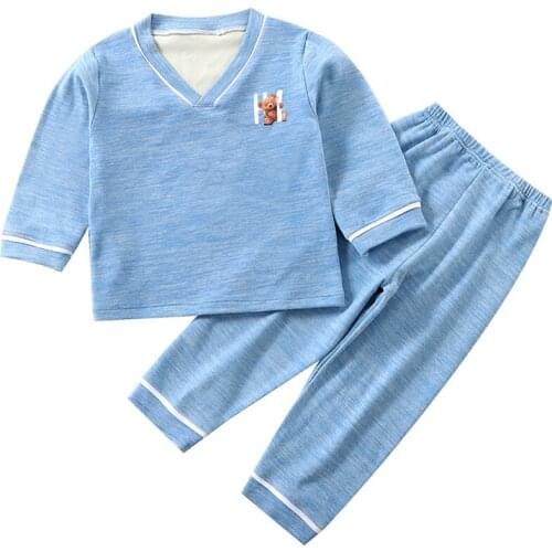 Kids Pajamas Set Plus velvet Autumn Winter Boy Girl Baby Sleepwear 2021 Cartoon Bear Thick Warm Homewear Suits Children Clothing