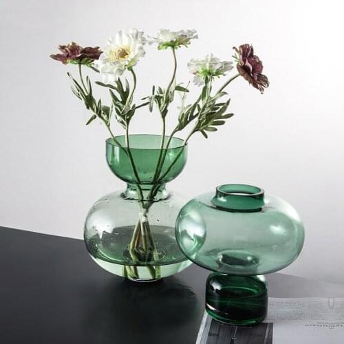 European Light luxury Glass Vase Round Green Flower Pot Dried hydroponics Flower Vases Home Decoration Accessories Modern
