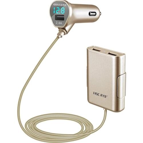 HSC-600D Original 3 Port USB Car Charger Extension Cable Universal Car Front And Rear Seat Charger With Voltage Detection