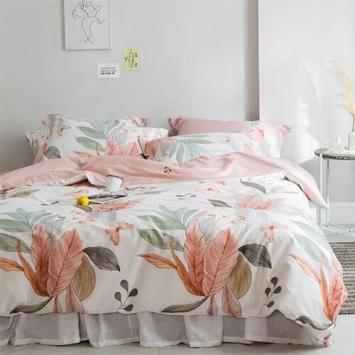 Nordic Floral Plant Bedding Set Modern Style Duvet Cover Sets with Pillowcase Flat Bed Sheet Soft Washed Cotton Home Textile