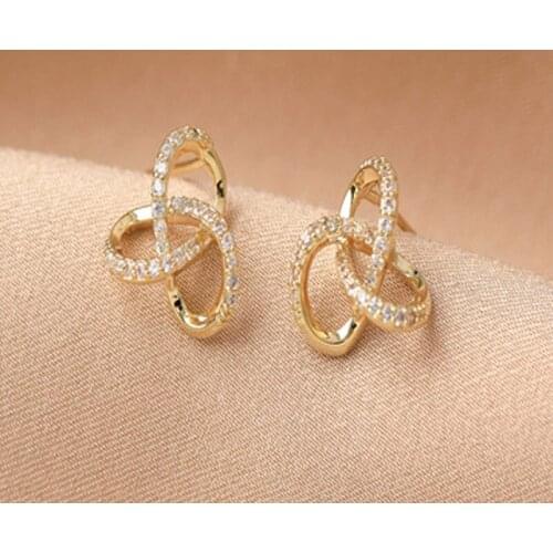 Mifeiya Fashion Rhinestone Triangle Earring Gold Color Triquetra Celtics Trinity Knot Stud Earring for Girl Women Fine Jewelry