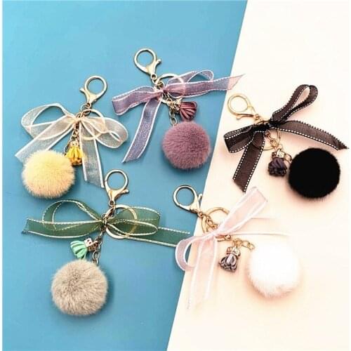 Cute Bow Keychain Lace Fur Ball Bag Plush Pendant Cartoon Car Key Chain Small Gift Accessories Female Key Chain Accessories Cute