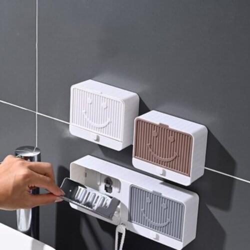 Multifunctional soap storage box wall-mounted flip cover dustproof and drainable soap box bathroom double-layersoap shelf