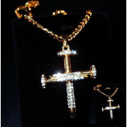 Punk Hip-Hop Fashion New Gifts Fashion Men Women Unisex Necklace Nail Crucifix Gold ColorStreet Pendant Choker Jewelry