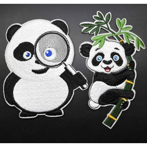Cartoon Super Lovely Big Size Full Embroidery Panda Animal Iron On Embroidered Clothes Patches For Clothing Stickers Wholesale
