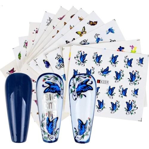 12 Sheets Set Butterfly Nail Art Stickers Water Transfer Decals Mixed Design Slider Manicure Nails Design Decoration Tools