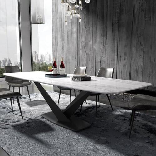 Iron metal Dining Room Set Home Furniture minimalist modern marble dining table rectangle big mesa de jantar muebles comedor