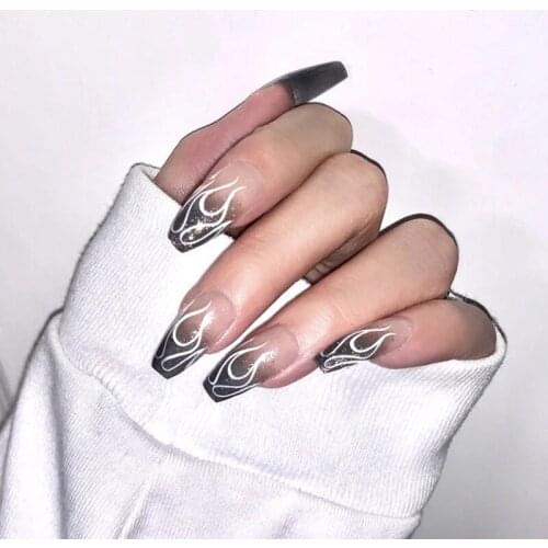 24Pcs Flame Ballerina False Nails Wearable Detachable Full Cover Coffin ABS Fake Nail Tips