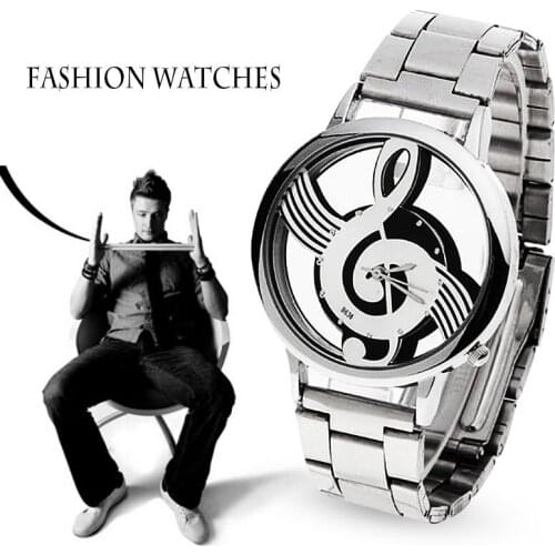 Relogio masculino 2020 New Luxury Brand Fashion Music Note Notation Watch Stainless Steel Wristwatch for Men Silver Watches