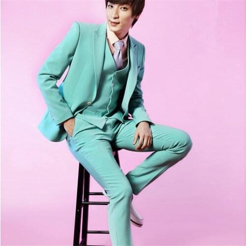 New Arrival Groomsmen Peak Lapel Groom Tuxedos Mint Men Suits Wedding Best Man Blazer (Jacket+Pants+Tie+Vest) B956