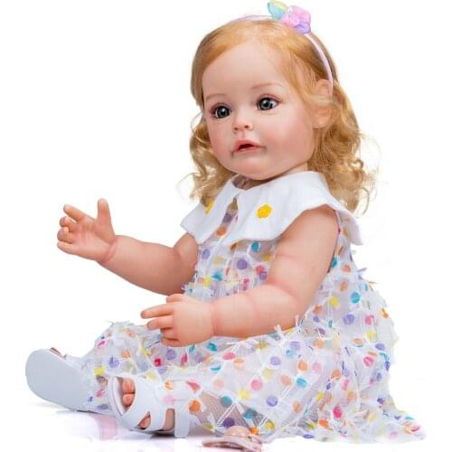 NPK 55CM Toddler Girl Princess Hand-detailed Painting Full body Silicone Reborn Sue-Sue with Rooted brown Hair waterproof Toy