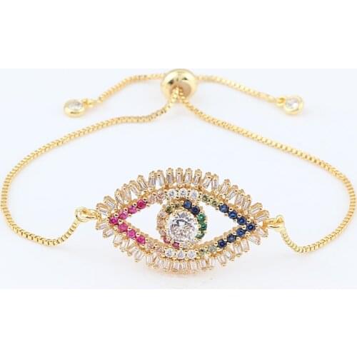 Adjustable Evil Eye Shiny Chain Bracelet Colorful Cubic Zircon Gold Tennis Bracelets for Women Rainbow Jewelry pulsera
