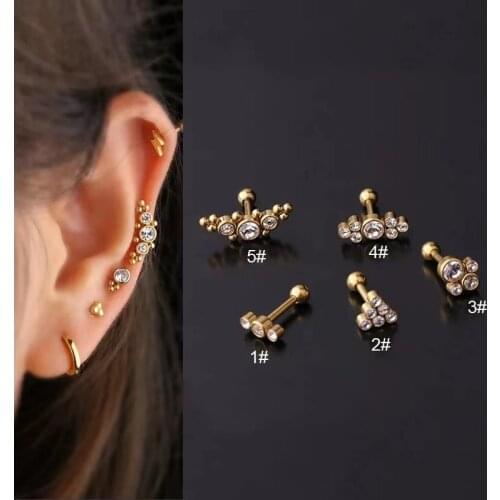 New 1PC CZ Cartilage Earrings Stainless Steel Small Stud Earrings Helix Tragus Boby Piercing Jewelry