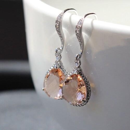 Huitan Unique Champagne Pear Cubic Zirconia Dangle Earrings Women Simple Design Dance Party Daily Wear Statement Jewelry Gift
