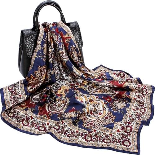 Silk Scarf Women Luxury Brand Scarves 90*90cm Square Head Scarf Ladies Shawl Wrap Muffler Pareo Bandanna Female Chiffon Hijab