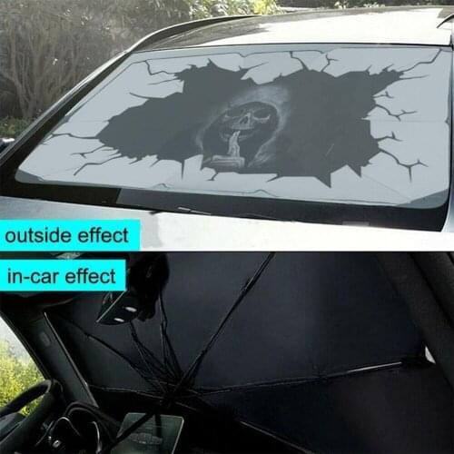 80X140cm Foldable Horror Print Skull Umbrella Windshield Sun Shade Umbrella UV Cover Sunshade Heat Insulation Window Interior