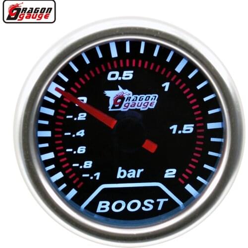 Dragon 2 Inch(52MM) White Backlight Sunglasses Auto Car Turbo Boost Gauge -1~2 Bar Turbine Press Meter Free Shipping