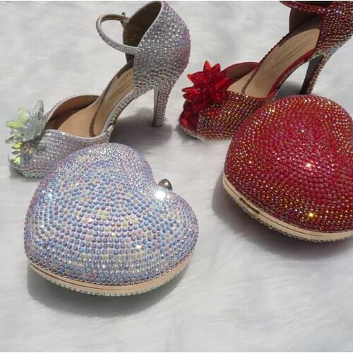 White/Red Pearl crystal Bridals Wedding shoes with matching bags Rhinestone high heels ankle strap women party dress shoes