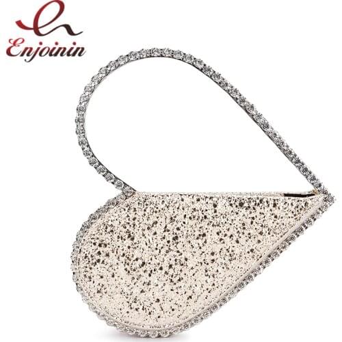 Heart Shaped Evening Diamond Clutch Bags for Women Designer Chic Metal Handle Shiny Sequins Purse Female Wedding Handbags