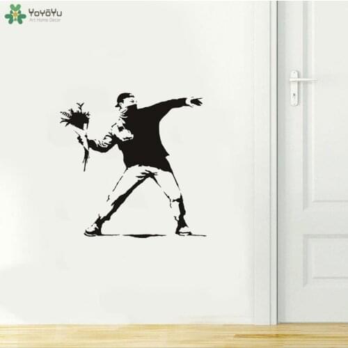 YOYOYU Wall Decal Hooligan With Flowers Vinyl Wall Sticker Banksy Street Graffiti Art Gallery Featured Sticker Decoration QQ208