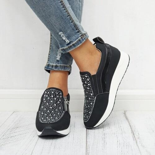 2021 Women Sneakers Rhinestone Zip Design Breathable Mesh Shoes Woman Leisure Chunky Platform Vulcanized Shoes Chaussures Femme