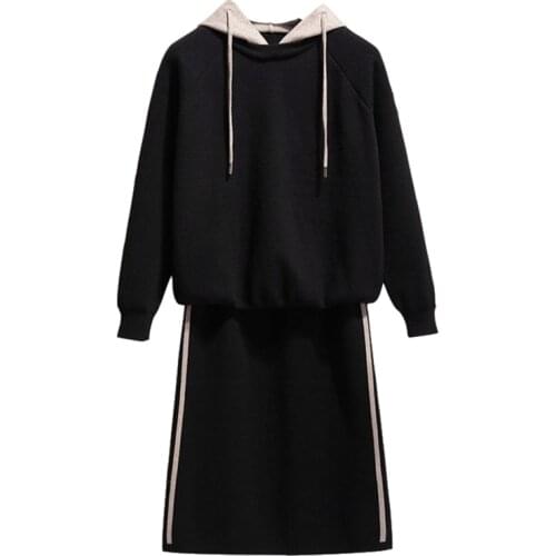 2019 Spring New Knitted Tops And Knitted Skirt Women Large Size Loose Knitted Sweater Two Piece Sets Female Sweatshirt Set Skirt