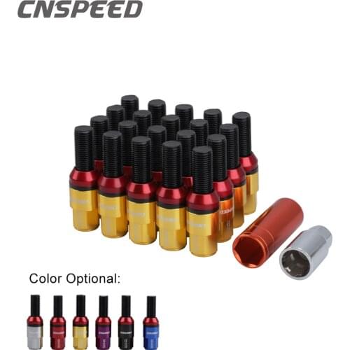 20PCS 6061 Aluminum cone seat Wheel Bolts Lug Nuts with caps for bolts &sleeve anti Theft M14*1.5 Shank length 28MM For BMW