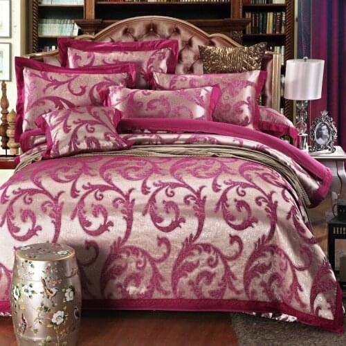 Luxury purple golden white King Queen Wedding Bedding Sets Satin Cotton Jacquard Bed sheet Duvet cover set Pillowcases 4pcs 6pcs