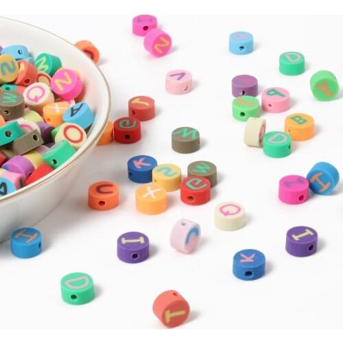 9x5mm Mixed Polymer Letter Beads Round Flat Alphabet Soft Pottery Loose Spacer Beads for Jewelry Making Diy Bracelet Necklace
