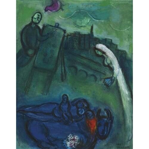 Abstract figures girl green house scenery oil painting canvas printings printed on canvas home wall art decoration picture