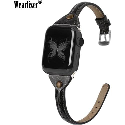 Bling Strap for Apple Watch Band 38mm 42mm Womens Leather Strap with Glitter Rivet Wristband for iWatch Series 5/4/3/2/1 Edition
