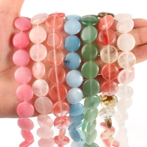 Natural Stone Turquoises Jades Agates Crystal Quaztz Round Coin Loose Beads for Jewelry Making DIY Bracelet Accessories 6x16mm